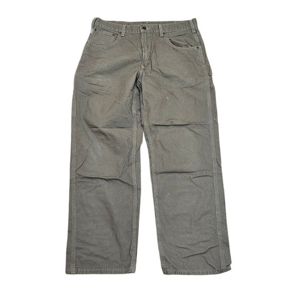 Carhartt Loose Fit Canvas Carpenter Pant Men 34x30 Green Distressed Workwear - Picture 1 of 12